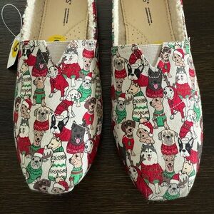 TOMS Belmont White Office Dogs Print Flats Slip On Multicolor Dog Print Sz 9 NEW